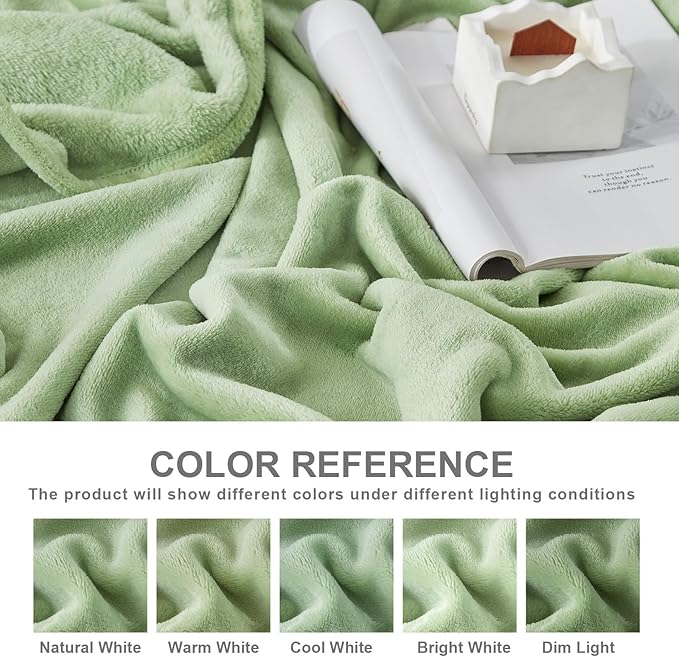 Hansleep Fleece Sage Green Throw XL Blanket, Super Soft Flannel Fuzzy Plush Cozy Blanket for All Seasons, Sage Green, Throw XL 50x70 Inches