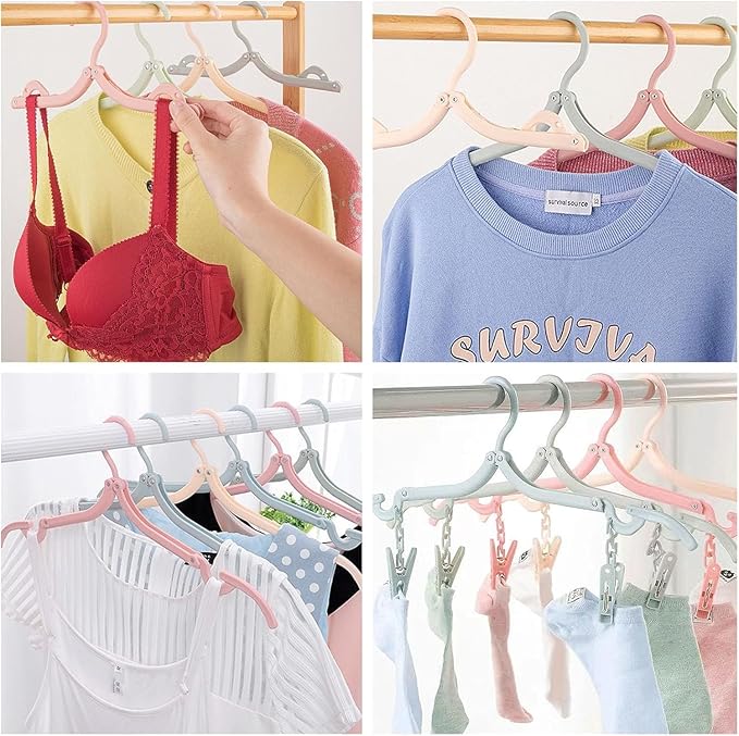 24 Pcs Travel Hangers with 48 Pcs Clips,Portable Folding Clothes Hangers Travel Clothes Hangers Travel Accessories Foldable Clothes Drying Rack for Travel Plastic Non Slip Clothing Hangers 4 Colors