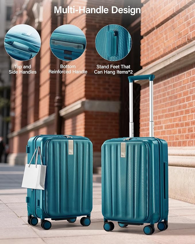 Hanke 20 Inch Expandable Carry On Luggage Airline Approved Top Opening Hard Shell Suitcases with Wheels Lightweight Travel Luggage Carry On Suitcase for Woman Men-Caribbean Blue