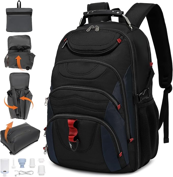 Boavan Vacuum Seal Backpack for Travel with Pump, 55L Large Bag with Zipper‑Off Detachable Vacuum Compression Bag Waterproof Carry On Large Travel Bag for Airline，Bags and Backpack Used Independently