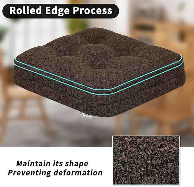 GOFORIT Chair Cushions,Tufted Shredded Memory Foam Chair Pads, Non-Slip Seat Cushions with Removable Cover,16'' x 16'', Brown