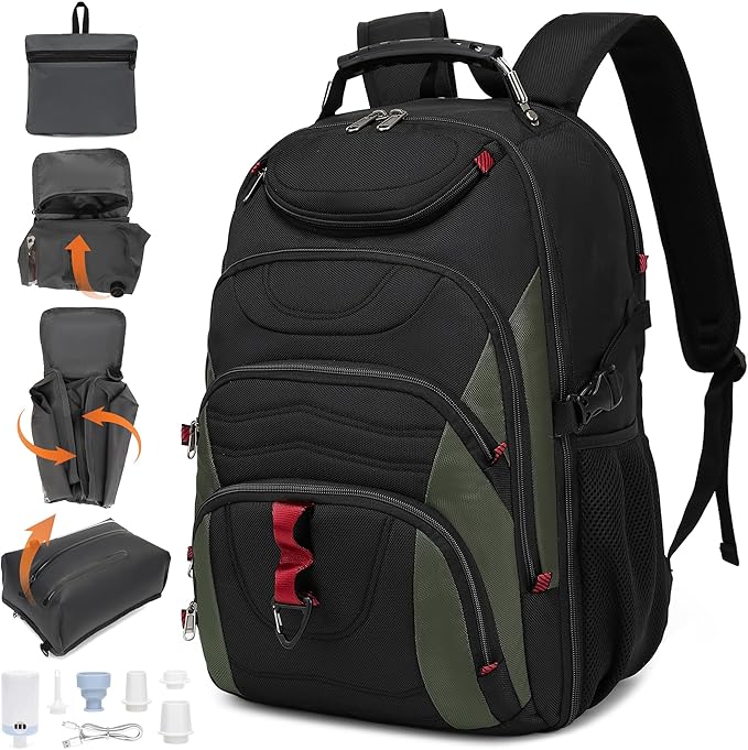 Boavan Vacuum Seal Backpack for Travel with Pump, 55L Large Bag with Zipper‑Off Detachable Vacuum Compression Bag Waterproof Carry On Large Travel Bag for Airline，Bags and Backpack Used Independently