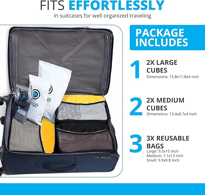bago 7 Pcs Packing Cubes for Suitcases - 4 Travel Cubes with 3 ZipLock Bags - Luggage Organizer Bags to Get Maximum Storage, Save Time & Effort to Pack - Happy Traveling (Yellow)