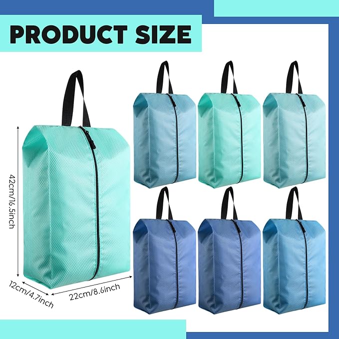 6 Pcs Travel Shoe Bags with Zipper Portable Suitcase Shoe Organizer Packing for Men Women Nylon Multicolor(L,Blue)