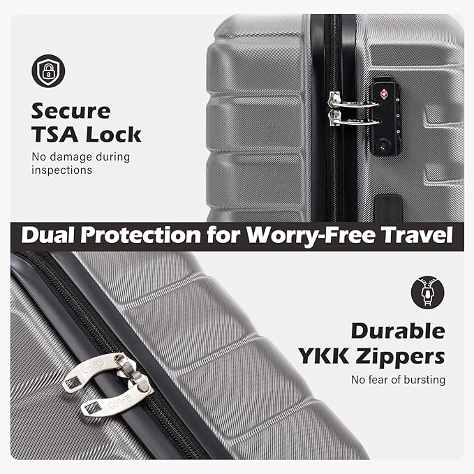 Coolife Medium Checked Luggage with Spinner Wheels, Hardside Suitcase TSA Lock Lightweight Travel Luggage 24-inch,Gray