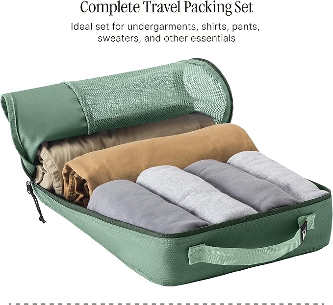 Eagle Creek Pack-It Reveal Cube Set - Packing Cubes for Compartmentalizing Luggage - Durable - Ultra-Lightweight - Water-Resistant - Easy Grab Zipper Pull - Mesh Windows - Willow Green - XS/S/M
