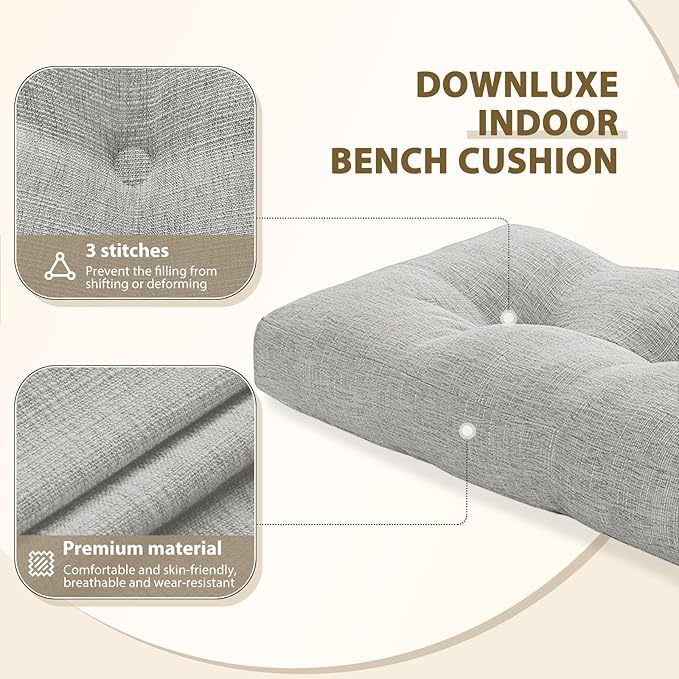 downluxe Indoor Bench Cushion for Indoor Furniture, Non-Slip Tufted Foam Bench Seat Cushion, 36" X 14" X 4", Light Grey, 1 Pack