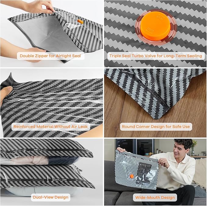 Travel Vacuum Storage Bags with Wireless Rechargeable Electric Pump, 8 Pack Travel Essentials Vacuum Seal Bags for Clothing, Space Saver Compression Packing Bags for Luggage, Suitcase, Backpack, Home