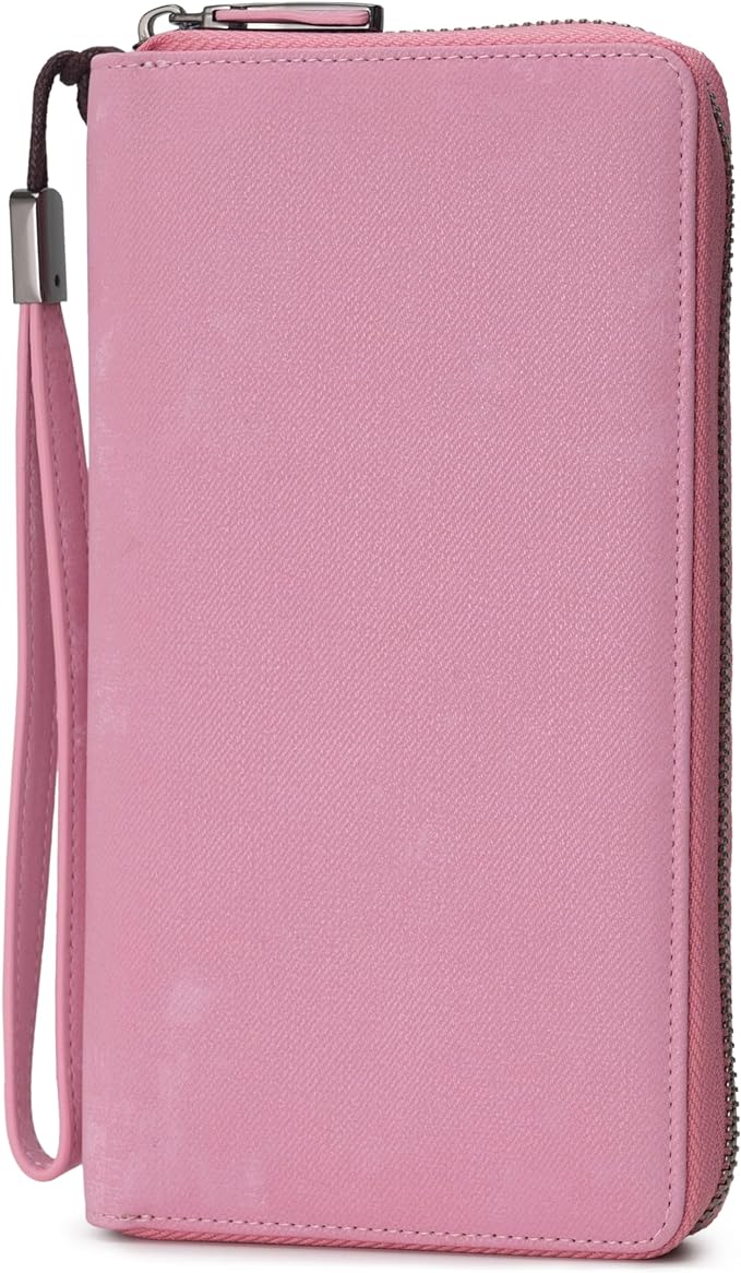 Bveyzi Women RFID Blocking Wallet Leather Zip Around Phone Clutch Large Capacity Ladies Travel Purse Wristlet | RFID Blocking, Zip Around, Large Capacity