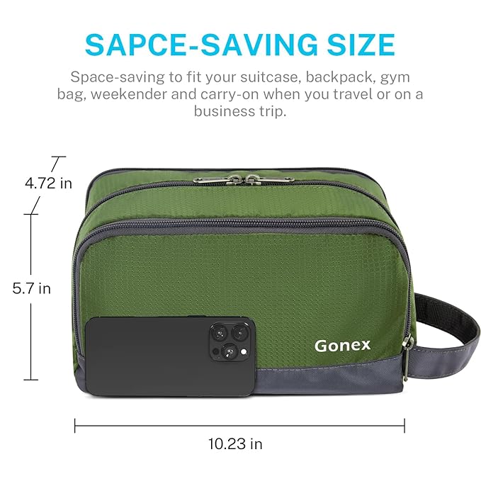 Gonex Travel Toiletry Bag Nylon, Shaving Bag Toiletry Organizer Olive Green