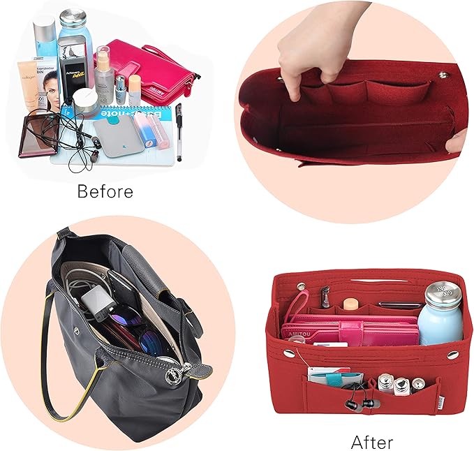 Vercord Felt Purse Tote Organizer Insert Divider Inside Handbag for Women Medium Burgundy