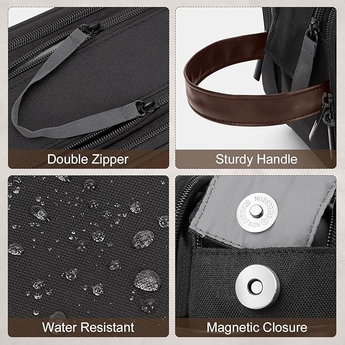 Wedama Toiletry Bag for Men, Large Hanging Travel Toiletry Bag, Extra Electronic Organizer Bag Waterproof Shaving Bag for Toiletries with PU Handle for Travel Business Trips Swim Camping, Grey