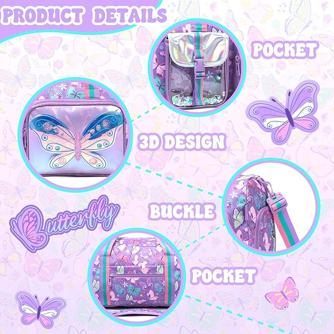 Butterfly Kids Duffle Bag Girls Travel Bag Overnight Dance Sleepover Bags for Girls Gymnastics Sports Bags for Kids with Shoe Compartment