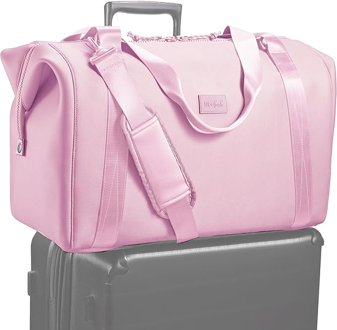 Fit & Fresh Neoprene Weekender Bag for Women – Carry-On Friendly Travel Duffel with Expandable Sides, Trolley Sleeve & Pockets – Lightweight, Water-Resistant Overnight Bag for Weekend Trips + Gym