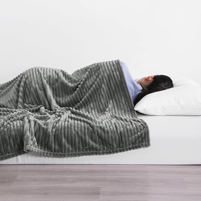 NTBAY Plush Flannel Twin Bed Blanket, 60X80 Inches Soft and Warm Lightweight Blanket with Striped Texture Bed Blanket for Couch Sofa Bed All Seasons, 60"x80", Grey