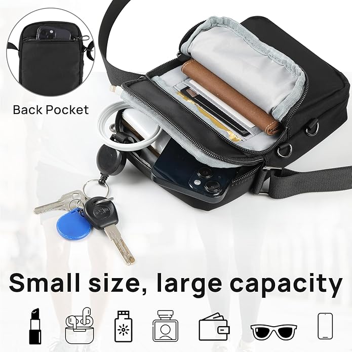 VADOO Sling Bag for Men Women, Anti Theft Crossbody Bag with Zipper Lock, RFID Blocking & Waterproof for Travel Casual