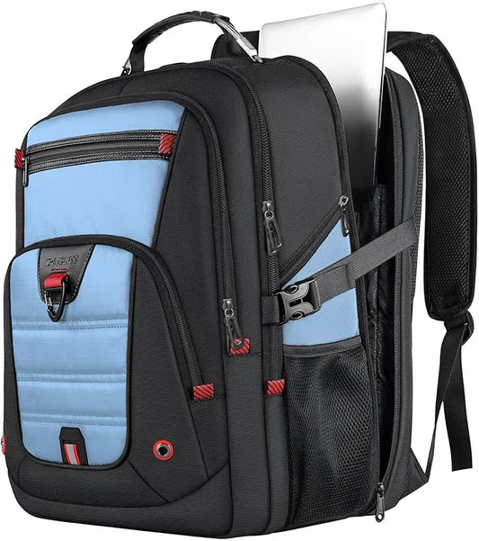 Z-MGKISS Big Backpack for Travel, 52L Large Anti-Theft Computer Backpack for Women Men, Heavy Duty Laptop Bag 17.3 Inch with USB Port, College Business Work Daypack, Lake Blue
