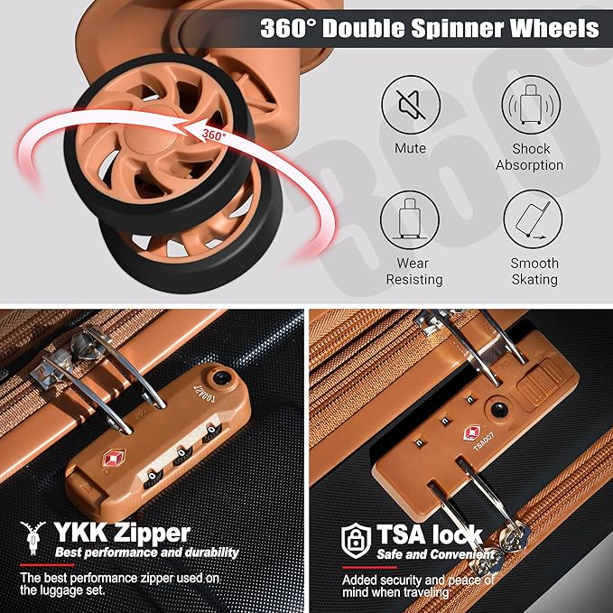Classic Light Weight Hardside Expandable Spinner Wheels Luggage Suitcase W/TSA Lock,3 Piece Set,Black Brown