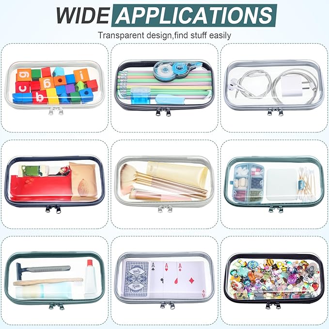 Sanwuta 6 Pcs Clear Hard Zipper Case Plastic Zipper Pouches Transparent Makeup Bag Pencil Case Pouches Toiletry Diaper Bag for Travel Toy Storage Organizer Bins(Blue-green,7.48 x 3.94 x 2 Inch)