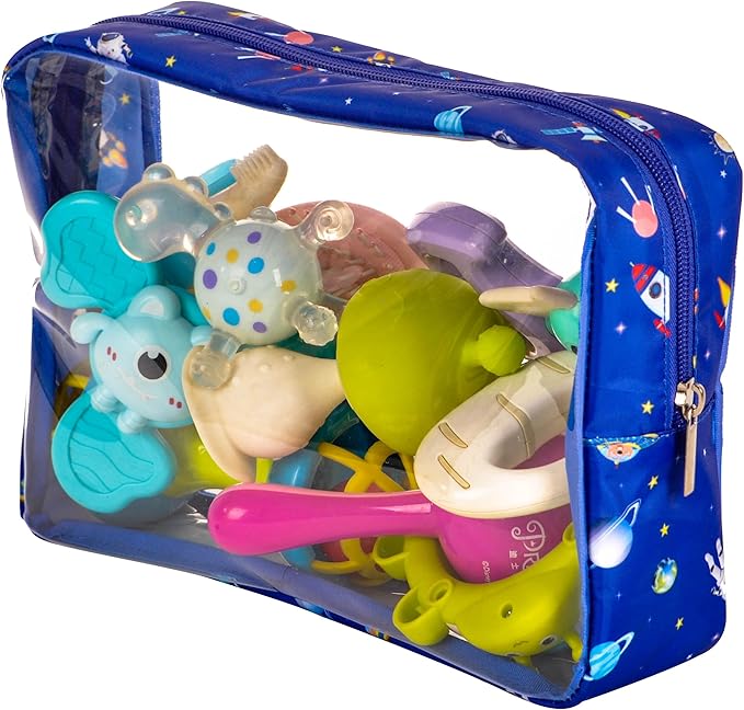 TSA Approved 5-Piece Diaper Bag Organizer Pouch Set Clear Waterproof TPU Kids Toiletry Storage Set Travel Packing Clutch Cube Bags for Baby Nursing(Astronaut)