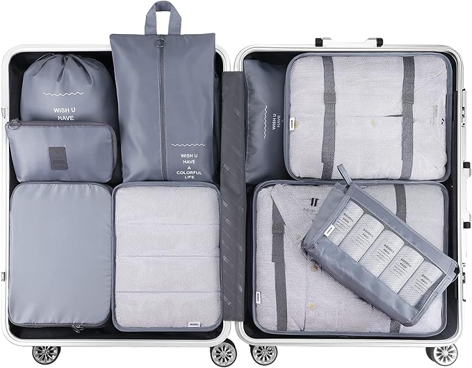 Mossio 9 Set Packing Cubes with Shoe Bag & Electronics Bag - Luggage Organizers Suitcase Travel Accessories
