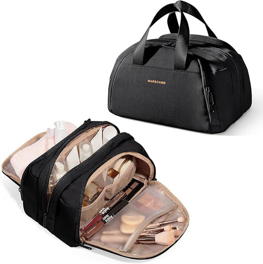 Travel Makeup Bag, Small Size Waterproof Toiletry & Cosmetic Organizer with Leakproof Pockets for Bathroom or Vanity Use for Women, Black