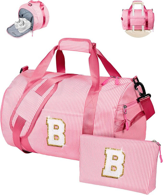12 Year Old Girl Birthday Gifts, Girls Travel Duffle Bag, Kids Initial Overnight Bags with Shoe Compartment, Personalized Weekend Bag with Makeup Pouch, Cool Stuff for Preteen (Letter B)
