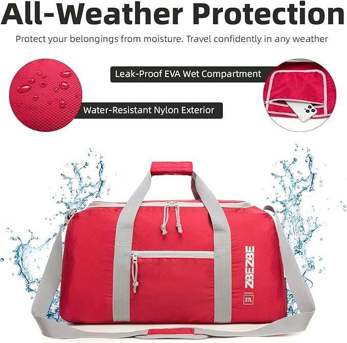 Foldable Travel Duffel Bag, Lightweight & Easy to Carry Water-Repellent Duffle Bag - 2-Way Zipper & Interior Pouch, Ideal for Weekend Trips, Daily Use,Camping，Sports