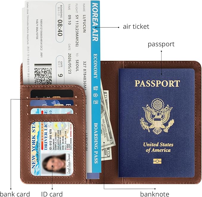 Passport Holder for Travel Essentials,RFID Blocking Passport Cover Wallet Card Case for Women and Men (Brown)