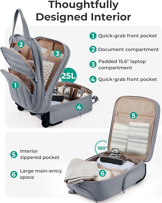 BAGSMART Small Underseat Carry on Luggage with Wheels, 16 inch Small Under Seat Luggage, Lightweight Travel Suitcase for Women, Dark Gray