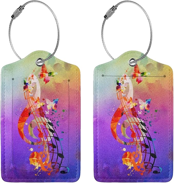 Purple Music 2 Pcs Luggage Tags, Suitcases & Travel Bag Tag Privacy Cover ID Name Label with Stainless Steel Loop Address Card Travel Bag Suitcase
