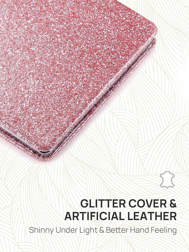 OMIRO Compact Mirror, Glitter PU 1X/3X Magnification, Ultra Portable for Purses (Pink)