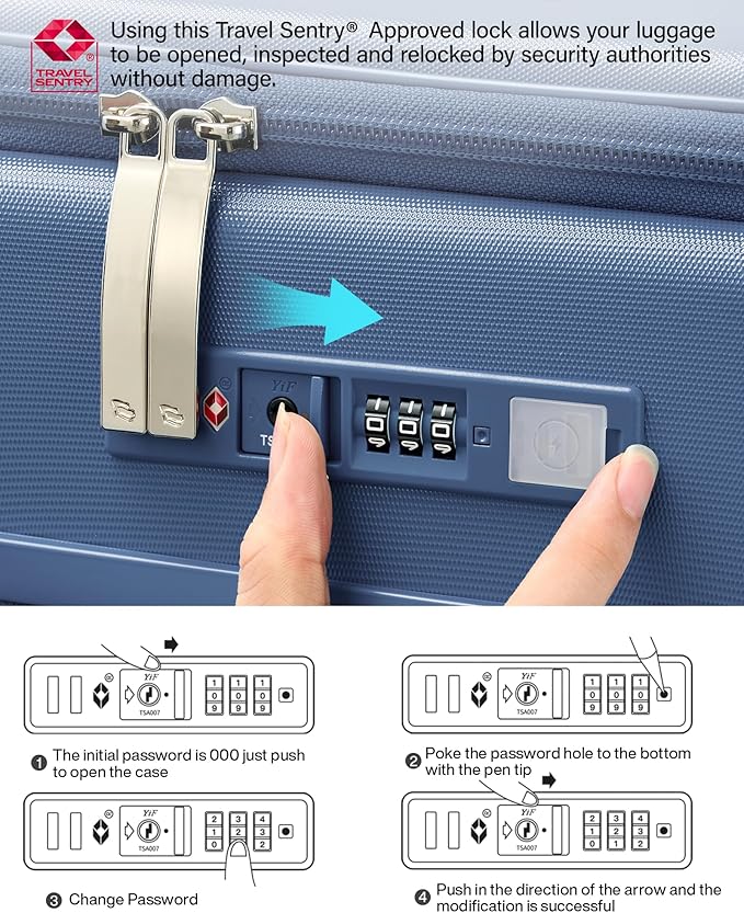 Hanke 24 Inch Expandable Checked Luggage with Cup Holder and Charger Port,Top Opening Hard Shell Suitcases with Wheels, Medium Travel Rolling Suitcase Trunk Luggage with Lock, Interstellar Blue