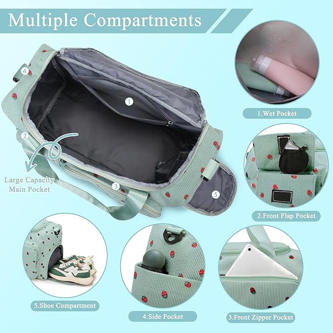 Small Gym Bags for Women, Travel Duffle Bag with Shoes Compartment, 4 in 1 Carry on Weekender Overnight Bag with Dry Wet Separated Pocket, Sport Gym Tote Bag for Yoga, Dance, Swimming, Workout, Ballet
