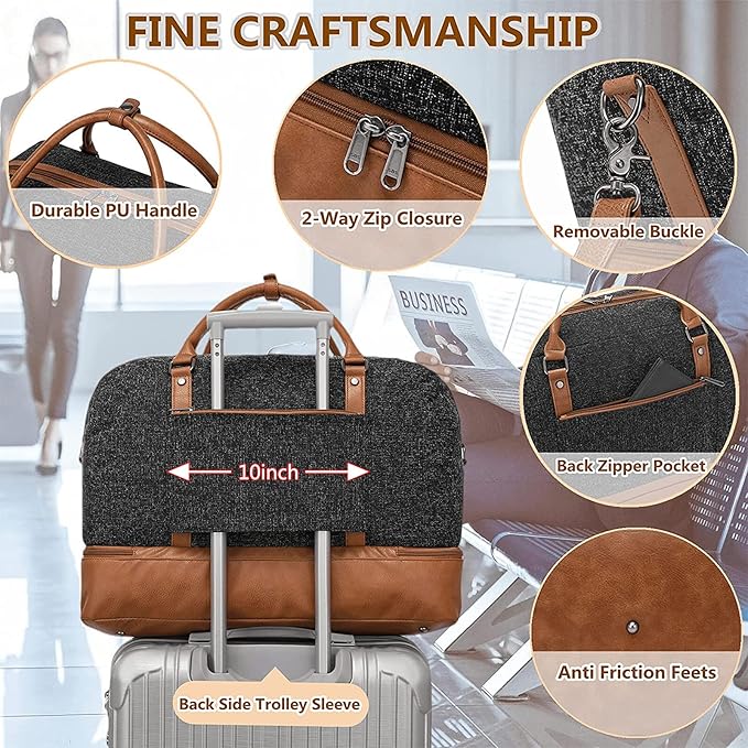 Wogarl Weekender Bags for Women Large Overnight Bag Weekend Travel Duffel Bag Carry on Shoulder with Shoe Compartment Toiletry Bag for Travel Business Gym