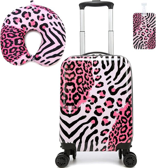 Kid's Luggage Set 2 Piece Suitcase Set Hardside Luggage with Spinner Wheels Girls Carry on Toddler Travel Rolling Suitcase with Neck Pillow Airline Approved
