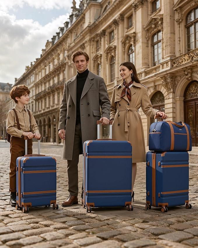 LONG VACATION Luggage Sets 5 Piece, Suitcases With Wheels, PC+ABS Hardshell Luggage Set with Spinner Wheels, TSA Lock (Navy Brown)