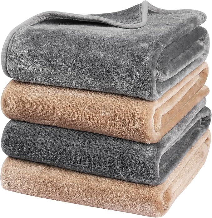 Onarway Dog Blanket Washable for Puppy: 4 Packs Dog Blankets 28”x20” - Fluffy Soft Small Throw for Cat Puppy Kitten Dogs - Fleece Pet Blankets for Bed Sofa Car and Indoor - Grey and Khaki