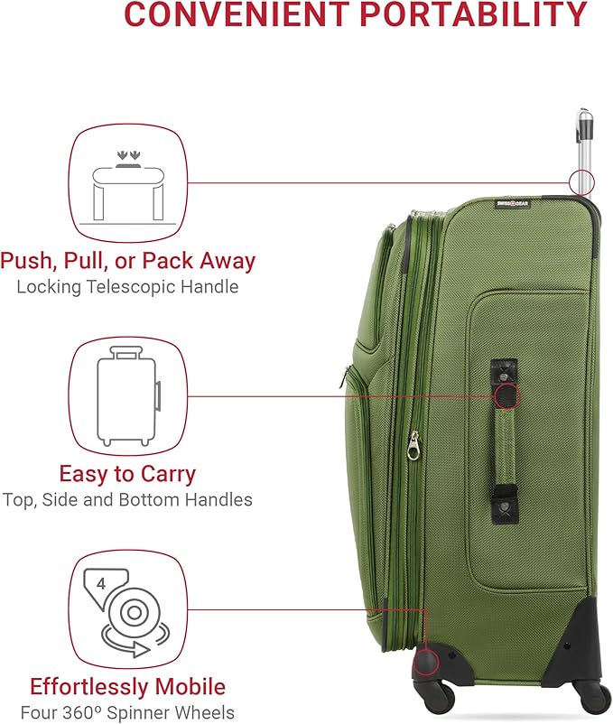 SWISSGEAR Sion Softside Expandable Spinner Luggage Durable Lightweight Travel Suitcase, Evergreen, 2-Piece Set (21/29)