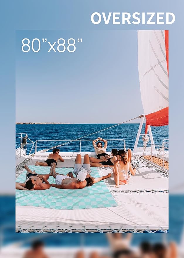 Antfuny Giant Beach Towel Blanket Autumn Outing Stuff for Women & Men Road Trip Camping Gear Ship Cruise Gear Must Haves Extra Large XXL Aqua Plain Pattern Airplane Accessories Travel Gadgets