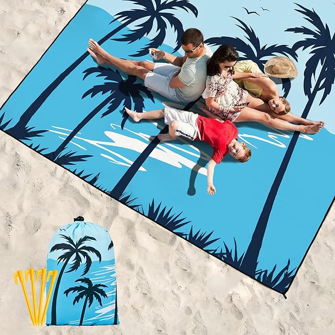 Beach Blanket Waterproof Sandproof Extra Large Beach Mat 79" X 83"/120"x108"for 1-8 Adults Quick Drying Durable Outdoor Picnic Mat for Beach Travel Camping Hiking