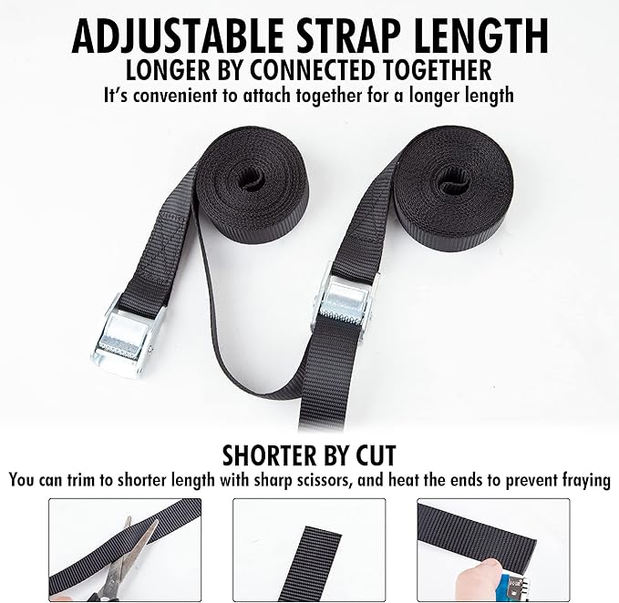 Cartman 1" x 12' Lashing Straps Cargo Tie-Down Strap Up to 600lbs, 12pk in Carry Bag, Black