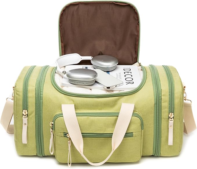 Duffle Bag for Travel (Green) 20–23” Expandable (40L) – Lightweight Water-Resistant Carry On Weekender with Multiple Pockets & Shoulder Strap – Airline Approved Travel Duffel Bags for Men & Women
