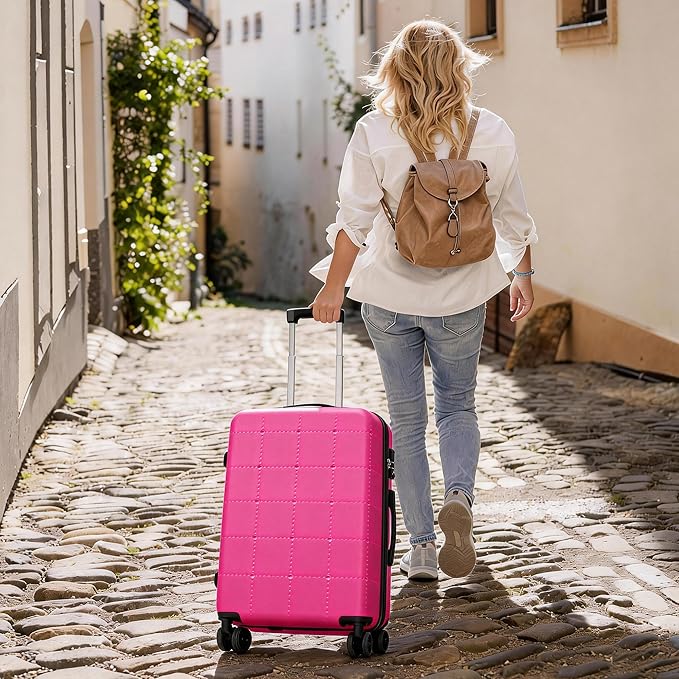 Merax Luggage Sets,5 Piece Front Half-open Hardshell Expandable Suitcase Set with Spinner Wheels and Duffel Bags,Lightweight Carry on Luggage with USB Port,20/24/28IN,Pink-1