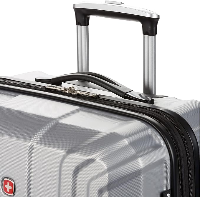 SwissGear 3750 Hardside Luggage with Spinner Wheels, Silver, Checked-Medium 23-Inch