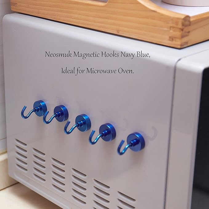 Neosmuk Magnetic Hooks,Heavy Duty Earth Magnets with Hook for Refrigerator, Extra Strong Cruise Hook for Hanging, Magnetic Hanger for Cabins, Grill (Navyblue, 6 Pack)