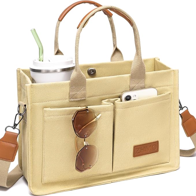 ZHMO Canvas Tote Bag for Women,Women's Bags Crossbody Bags Work Laptop Tote Bag Large Handbags Purse for Travel Nurse Teacher