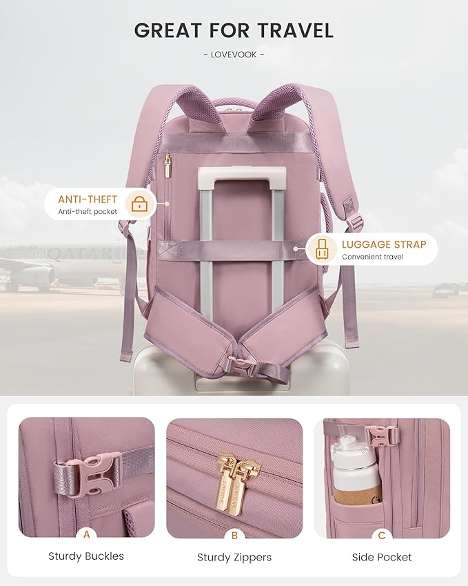 LOVEVOOK Travel Backpack For Women & Men with Waist Strap,40L Waterproof Carry On Backpack Luggage Travel Essentials Flight Approved,TSA Personal ltem Travel Bag Weekender Daypack with 3 Packing Cubes