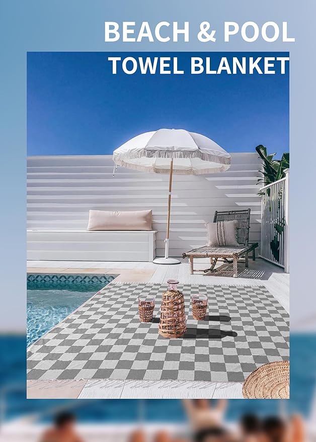 Antfuny Giant Beach Towel Blanket Autumn Outing Stuff for Women & Men Road Trip Camping Gear Ship Cruise Gear Must Haves Extra Large XXL Gray Plain Pattern Airplane Accessories Travel Gadgets