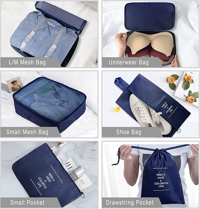Packing Cubes, 8 Pcs Travel Packing Organizers for Suitcases, Large Capacity Travel Luggage Organizers Set includes 8 Storage Bags, Travel Essentials for Women or Men (Navy Blue)